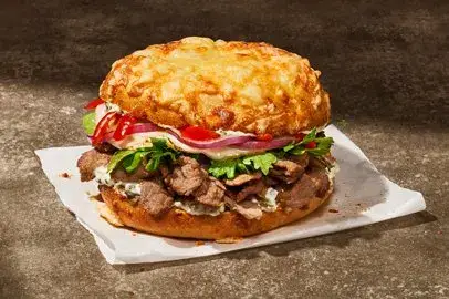 Asiago Bagel Stack - Spicy Steak from Panera Bread