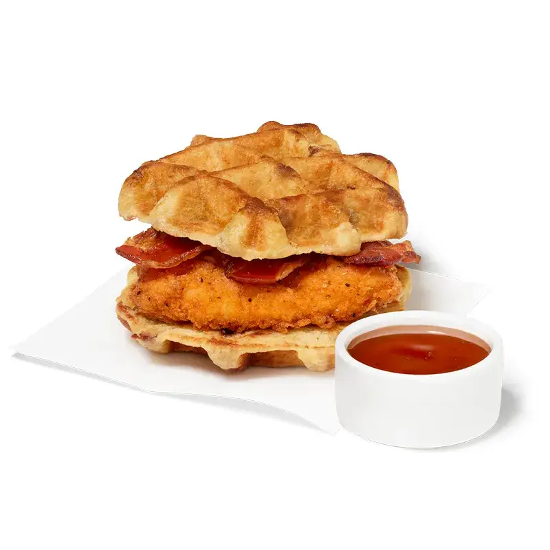 Chicken & Waffles Breakfast Sandwich w/ Spicy Filet from Chick-fil-A