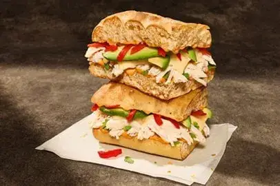 Chipotle Chicken Avo Melt on Black Pepper Focaccia Round from Panera Bread